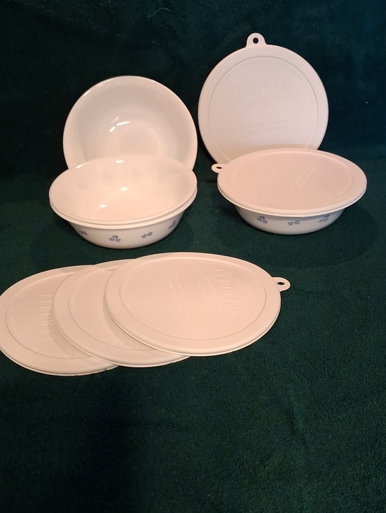 Corelle Other - Corelle White Bowls with Blue Floral Trim and White Lids